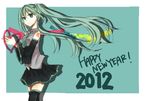  2012 bad_id bad_pixiv_id detached_sleeves floating_hair green_eyes green_hair hands_together hatsune_miku heikou long_hair necktie new_year own_hands_together skirt solo thighhighs twintails very_long_hair vocaloid 