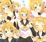  angry bespectacled blonde_hair blue_eyes blush bottle chibi face glasses hair_ornament hair_ribbon hairclip kagamine_rin looking_at_viewer madara_hio maid multiple_persona ribbon rin-chan_now!_(vocaloid) short_hair smile spray_bottle tears vocaloid 