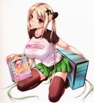  blonde_hair breasts cameo computer green_eyes highres kneeling large_breasts long_hair looking_at_viewer mascot nitroplus non-web_source ooji original raglan_sleeves seiza shirt sitting skirt solo super_sonico t-shirt taut_clothes taut_shirt thighhighs tsukumo-tan twintails very_long_hair zettai_ryouiki 