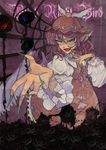  black_flower black_rose brown_eyes dress eighth_note eyelashes fingernails flower hands hat highres long_fingernails music musical_note mystia_lorelei outstretched_hand pink_hair quarter_note romps rose short_hair singing solo touhou 