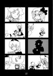  5girls baby bird comic flandre_scarlet greyscale highres hong_meiling izayoi_sakuya laundry_basket maid monochrome multiple_4koma multiple_girls remilia_scarlet scan seki_(red_shine) silent_comic stork touhou yagokoro_eirin 