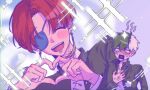  2boys black_hair blush brown_hair closed_eyes earrings eyepatch four-finger_heart_hands heart heart_hands heterochromia jacket jewelry long_sleeves male_focus morinmomo multicolored_hair multiple_boys open_mouth red_hair sakura_haruka_(wind_breaker) school_uniform shirt short_hair smile sparkle sparkling_aura split-color_hair suo_hayato tassel tassel_earrings white_hair white_shirt wind_breaker_(nii_satoru) yaoi 