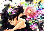  feathers guilty_crown lying nude pink_hair red_eyes solo sora_(&amp;any) stained_glass yuzuriha_inori 