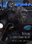  1other armor breastplate call_of_duty character_name facing_viewer gas_mask glitch head_tilt helmet highres knee_up konig_(call_of_duty) mask night outdoors railing seencrow shoulder_armor sitting solo 