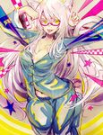  animal_ears bakemonogatari black_hanekawa breasts cat_ears cat_tail cleavage fangs glasses hanekawa_tsubasa large_breasts long_hair monogatari_(series) navel nekomonogatari ochakai_shin'ya pajamas solo tail tongue tongue_out very_long_hair white_hair yellow_eyes 