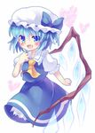  :d ascot bad_id bad_pixiv_id blue_eyes blue_hair blush bow cirno fang flandre_scarlet fusion hat heart ice minato0618 mob_cap open_mouth ribbon short_hair simple_background skirt smile solo touhou v-shaped_eyebrows white_background wings 