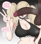 1boy 1girl absurdres black_choker black_nails black_sports_bra blacked_(phrase) blonde_hair blue_eyes blush breasts can&#039;t_see_the_haters_(meme) choker cleavage commission commissioner_upload dark-skinned_male dark_skin daruko536 earrings english_text gradient_background grey_background hetero highres hoop_earrings huge_penis imminent_fellatio interracial jewelry large_breasts large_variant_set long_hair meme netorare penis penis_awe penis_on_face penis_over_eyes persona persona_5 queen_of_spades_symbol spade_(shape) speech_bubble sports_bra takamaki_anne testicles twintails uncensored v variant_set very_dark_skin 