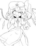  bad_id bad_pixiv_id cosplay flandre_scarlet geo_(yukishitadou) greyscale hat hong_meiling hong_meiling_(cosplay) lineart monochrome one_eye_closed open_mouth side_ponytail solo star touhou wings 