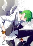  blazblue fingerless_gloves gloves green_hair hat hazama male_focus smile solo yoshihiro_(72975) 