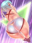  aquarion_(series) aquarion_evol ass ass_cutout bad_id bad_pixiv_id bent_over black_legwear blue_hair dodai_shouji hand_to_own_mouth highres huge_ass legs looking_back purple_eyes shiny shiny_clothes short_hair solo zessica_wong 