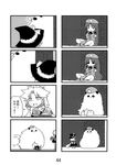  4koma :3 =_= broom comic crushing greyscale highres hong_meiling hong_meiling_(panda) izayoi_sakuya kirisame_marisa maid monochrome multiple_4koma multiple_girls nose_bubble picnic_basket scan seki_(red_shine) sitting sleeping stuck touhou transformation translated 