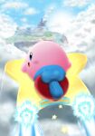 2025 alien balls blue_eyes blush bulge clothed clothing cloud digital_media_(artwork) erection feet feet_cupped_balls floating_island flying genitals hi_res island kirby kirby_(series) kirby_air_ride kirby_air_riders male nintendo not_furry open_mouth penis pink_body sky smeargle20 solo stained_underwear star underwear underwear_only vehicle waddling_head warp_star wet wet_clothing