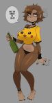 2025 4_fingers anklet anthro big_breasts black_clothing black_panties black_underwear black_wristband bottle bra_strap breasts brown_body brown_hair censored cigarette clothed clothed_anthro clothed_female clothing container dialogue digital_media_(artwork) ear_piercing eyebrow_piercing eyebrow_through_hair eyebrows facial_piercing feet female female_anthro fingers front_view full-length_portrait glistening_eyelids hair haplorhine hi_res holding_bottle holding_cigarette holding_container holding_object jewelry mammal monkey mosaic_censorship navel nintendo off_shoulder open_mouth open_smile panties piercing pikachu_shirt pokemon portrait primate regina_martinez_(zzzilart) shirt simple_background small_waist smile smoking smoking_cigarette solo spanish_text speech_bubble text toes topwear translucent translucent_hair underwear wristband zzzilart