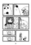  :3 =_= bow breasts comic flying_sweatdrops greyscale hand_on_head hat highres hong_meiling hong_meiling_(panda) hug izayoi_sakuya maid medium_breasts monochrome multiple_girls parasol remilia_scarlet scan seki_(red_shine) silent_comic star surprised touhou transformation umbrella 