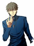  bad_id bad_pixiv_id brown_eyes brown_hair command_spell cross cross_necklace fate/zero fate_(series) jewelry kotomine_kirei male_focus necklace solo suica_(artist) 