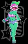  breasts chem-halo cleavage clothed clothing female green green_body jewelry mario_bros midriff navel nintendo pink piranha_plant sandals shorts solo star teeth tongue video_games 