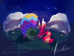 2025 a-drain absurd_res animate_inanimate black_nose blue_body brown_nose canid canine cloud confetti detailed_background digital_media_(artwork) duo eyes_closed feral fergy_fudgehog fluffy fluffy_tail fox fudgehog grass green_body hi_res living_pinata lying male mammal multicolored_body multicolored_ears multicolored_tail night on_front orange_body orange_ears orange_tail paulie_pretztail pinata plant pretztail rareware red_body red_tail shooting_star signature sky skyscape sleeping sleeping_together star tail viva_pinata white_ears yellow_body yellow_tail