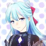  1boy androgynous blue_eyes blue_hair clothing_cutout cone_hair_bun diamond_cutout drill_hair fire_emblem fire_emblem_engage hair_bun hair_horns highres long_hair looking_at_viewer male_focus pink_hair rosado_(fire_emblem) solo trap upper_body wineryder823 