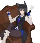  +++ 1girl animal_ear_fluff animal_ear_piercing animal_ears arknights bajigurr black_hair black_pantyhose black_tail black_vest blue_gloves blue_shorts bolo_tie closed_mouth collared_shirt commentary corrupted_twitter_file couch crossed_legs feet_out_of_frame fingerless_gloves gloves hair_between_eyes highres holding holding_phone lappland_(arknights) long_hair long_sleeves looking_at_viewer multicolored_eyes on_couch orange_eyes pantyhose phone purple_eyes shirt short_shorts shorts simple_background solo symbol-only_commentary tail texas_(arknights) texas_the_omertosa_(arknights) two-tone_eyes vest white_background white_shirt wolf_ears wolf_girl wolf_tail 