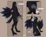 5_fingers anthro avian balls beak bird black_body black_feathers blue_eyes bodily_fluids corvid corvus_(genus) cum cum_in_a_cup cum_in_container cum_in_mouth cum_inside cumshot dialogue drinking drinking_cum ejaculation erection eyes_closed fap_(sound_effect) feathers feet fingers floating_hand genital_fluids genitals hi_res issac_(jacob_the_mistake-ob) knock-kneed male masturbation nude offscreen_character open_mouth orgasm oscine passerine penile penile_masturbation penis raven redmok shaking shuddering solo_focus standing sweat talons toes trembling vein veiny_penis