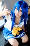  ahoge blue_hair cosplay izumi_konata knee_socks kneehighs lucky_star mahiru photo sailor sailor_uniform school_uniform serafuku 