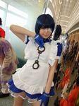  blue_hair cosplay cuffs eyepatch gloves handcuffs ikkitousen maid maid_apron maid_uniform namada photo ryomou_shimei ryomou_shimei_(cosplay) 