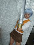  blue_hair cosplay knee_socks kneehighs mai_hime miyu_greer my-hime photo school_uniform serafuku sword_arm tamaki_shuri 