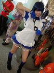  blue_hair boots cosplay cuffs eyepatch gloves handcuffs ikkitousen kneehighs maid maid_apron maid_uniform namada photo ryomou_shimei ryomou_shimei_(cosplay) 