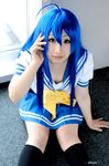  ahoge blue_hair cosplay izumi_konata knee_socks kneehighs lucky_star mahiru photo sailor sailor_uniform school_uniform serafuku 