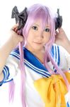  cosplay hair_ribbon hair_ribbons hiiragi_kagami hitachi_fuyuki lucky_star photo purple_hair ribbon sailor sailor_uniform school_uniform serafuku twintails 