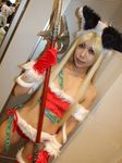  animal_ears blonde_hair bra cat_ears chains cosplay horn kisaragi_towa liese lingerie photo polearm santa santa_costume seiken_densetsu seiken_densetsu_3 underwear weapon 