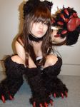  animal_ears capcom cat_ears catgirl claws cosplay felicia fur garters hachisu kneehighs paws photo vampire_(game) 
