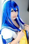  ahoge blue_hair cosplay izumi_konata lucky_star mahiru photo sailor sailor_uniform school_uniform serafuku 
