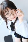 clipboard cosplay d.gray-man footwear glasses labcoat lou_fa photo socks takamura_mashiro twintails 