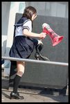  bullhorn cosplay glasses knee_socks kneehighs law15 megaphone photo school_uniform serafuku 