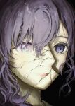  1girl asahina_mafuyu black_background broken_mask close-up commentary cracked_kawaii_mask cracked_mask hashtag-only_commentary highres kkyu_(c3215xz) long_hair mask project_sekai purple_eyes purple_hair sidelocks simple_background solo 