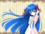  animal_ears bell blue_eyes blue_hair blush colorized copyright_request eden000 hand_on_own_chest long_hair ribbon solo very_long_hair 