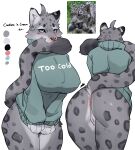 2025 absurd_res anthro anus big_breasts biped blue_eyes blush bottomless bottomless_anthro bottomless_female breasts buta99 clothed clothed_anthro clothed_female clothing digital_drawing_(artwork) digital_media_(artwork) felid feline female front_view fur genitals grey_body grey_fur grey_spots grey_tail hi_res inner_ear_fluff mammal markings pantherine partially_clothed partially_clothed_anthro partially_clothed_female rear_view snow_leopard solo spots spotted_body spotted_fur spotted_markings spotted_tail tail tail_markings teeth topwear topwear_only tuft vulva