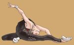  1girl arched_back black_unitard breasts brown_hair contortion exercising flexible full_body highres nabipenciller open_mouth original ponytail small_breasts socks solo sweat white_socks 
