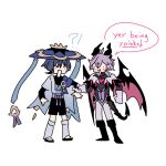  !? ._. 2boys ahoge aracanthus38633 arms_at_sides black_bodysuit black_boots black_bridal_gauntlets black_coat black_horns black_sandals black_shorts black_tail blue_cape blue_hat blue_kimono blunt_ends blush bodysuit boots bow bridal_gauntlets cape chest_jewel clenched_hand coat coattails commentary dragon_boy dragon_horns dragon_tail dragon_wings english_commentary english_text feathers gem genshin_impact gloves gold grey_hair hair_between_eyes hat heart-shaped_gem holding_another's_arm horns japanese_clothes jingasa juban kimono leg_warmers mini_durin_(genshin_impact) mini_durin_(human)_(genshin_impact) multiple_boys open_clothes open_hand open_kimono open_mouth pants pom_pom_(clothes) purple_bow purple_hair purple_sash red_gemstone red_wings sandals sash scaramouche_(genshin_impact) short_sleeves shorts speech_bubble spiked_tail spoilers standing tail wanderer_(genshin_impact) white_gloves white_kimono white_leg_warmers white_mouth white_pants white_sleeves wings yellow_feathers zouri 