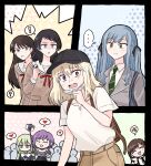  ! ... 6+girls ? ave_mujica_(bang_dream!) backpack bag bang_dream! bang_dream!_it's_mygo!!!!! baseball_cap black_choker black_hair black_hat black_necktie black_ribbon blonde_hair blue_eyes blue_hair blush brown_bag brown_dress brown_hair choker closed_eyes commentary_request diagonal-striped_clothes diagonal-striped_necktie dress green_hair green_necktie grey_shirt hair_ribbon hanasakigawa_school_uniform haneoka_school_uniform hat heart highres holding_drink_carton long_hair medium_hair misumi_uika mole mole_under_eye multiple_girls necktie nervous_sweating open_mouth purple_eyes purple_hair ribbon sailor_dress school_uniform selfie_stick shiina_taki shirt short_hair short_sleeves sidelocks spoken_ellipsis spoken_exclamation_mark spoken_question_mark striped_clothes sumimi_(bang_dream!) sumita_mana sweat teeth togawa_sakiko upper_teeth_only v wakaba_mutsumi white_shirt yahata_umiri yellow_eyes yrk_ev yuutenji_nyamu 