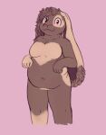 2025 anthro belly big_belly big_ears breasts cheesecake_(mei_cheesecake) domestic_rabbit featureless_breasts featureless_crotch female heart_pattern heterochromia hi_res lagomorph leporid long_ears looking_at_viewer lop_rabbit mammal navel nude oryctolagus overweight overweight_female rabbit ray_karr sidecut simple_background smile solo standing