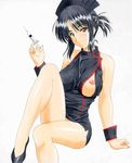  alternative black_hair highres needle nipple_slip nipples nurse shot tayun_(artist) 