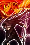  1boy anergy aotsuki_ushio black_hair dark demon energy fangs long_hair polearm red_eyes school_uniform serious smile spear spears tora_(ushio_to_tora) ushio_to_tora very_long_hair weapon 