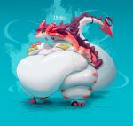 2023 3_toes 4_fingers accessory amphibian anthro aquatic_dragon axolotl barefoot belly belly_folds belly_overhang big_belly big_breasts big_tail bikini black_clothing black_crown black_headwear black_ring blue_background breasts cheek_gills clothed clothing colored countershade_arms countershade_neck countershade_torso countershading cracked_ground crown crown_on_tail digit_ring digital_media_(artwork) digital_painting_(artwork) dipstick_tail dragon external_gills feet female female_anthro finger_ring fingers furgonomics gills gold_bikini hair hand_on_own_breast headgear headwear hi_res huge_belly huge_breasts huge_tail huge_thighs hyper hyper_belly imperial_unit jewelry leg_markings marine markings miluinaoxie mole_salamander morbidly_obese morbidly_obese_anthro morbidly_obese_female mythological_creature mythological_scalie mythology obese obese_anthro obese_female overweight overweight_anthro overweight_female painting_(artwork) princess purple_hair red_gills red_markings red_stripes red_toes ring royalty salamander scalie shaded simple_background skimpy snout solo spade_tail stated_weight stripes swimwear tail tail_accessory tail_jewelry tail_markings tail_ring thick_tail thick_thighs toe_ring toeless_(marking) toes two-piece_swimsuit white_body white_countershading white_tail wide_hipped_anthro wide_hipped_female wide_hips wide_stance yellow_sclera