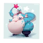 2023 3_toes 4_fingers accessory anthro bar_emanata belly belly_folds big_belly big_breasts biped black_bow blue_clothing blue_collar blue_ears blue_knee_socks blue_legwear blue_spots blue_stockings blue_stripes blue_tail bodily_fluids border bottomless bottomless_anthro bottomless_female bow_ribbon breasts clothed clothing collar countershade_arms countershade_face countershade_hands countershade_neck countershade_tail countershade_torso countershading cracked_ground deep_navel dipstick_ears dragon dripping ear_markings ear_piercing emanata english_description eyelashes feet female female_anthro fingers hair hair_accessory hair_bow hair_ribbon hi_res huge_belly huge_thighs imperial_unit knee_highs legwear long_hair long_tail markings miluinaoxie morbidly_obese morbidly_obese_anthro morbidly_obese_female mostly_nude mostly_nude_anthro mostly_nude_female multicolored_ears mythological_creature mythological_scalie mythology navel nipple_tape obese obese_anthro obese_female open_mouth open_smile overweight overweight_anthro overweight_female pasties pattern_clothing pattern_legwear pattern_stockings piercing pink_hair red_star ribbons scalie sharp_teeth simple_background smile solo spots standing star_tail stated_weight stockings striped_clothing striped_legwear striped_markings striped_stockings striped_tail stripes sweat sweaty_belly sweaty_legs sweaty_tail sweaty_thighs tail tail_markings tail_star tape teal_background teeth thick_tail thick_thighs toes topless topless_anthro topless_female white_body white_border white_countershading white_emanata white_inner_ear white_star wide_hipped_anthro wide_hipped_female wide_hips yellow_sclera