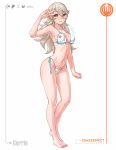  1girl alternate_costume armpits artist_logo bare_arms bare_legs barefoot bikini bluesky_logo breasts crazzeffect dated english_commentary female_corrin_(fire_emblem) fire_emblem fire_emblem_fates frilled_bikini frills full_body grey_hair grin highleg highleg_bikini highres logo long_hair looking_at_viewer medium_breasts patreon_logo pixiv_logo red_eyes side-tie_bikini_bottom sideboob smile solo standing stomach swimsuit twitter_x_logo v v_over_eye white_background white_bikini 