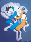 3_fingers 3_toes absurd_res alternate_color anal anal_knotting anal_orgasm anal_penetration animal_genitalia animal_penis anthro anthro_on_anthro anthro_penetrated anthro_penetrating anthro_penetrating_anthro back_tuft bed bed_sheet bedding biped black_claws black_nose blue_body blue_fur bodily_fluids canid canine canine_genitalia canine_penis claws cum cum_in_ass cum_inside cum_while_penetrated cumshot digitigrade duo ejaculation erection feet fingers fluffy from_behind_position fur furniture generation_7_pokemon genital_fluids genitals hands-free happy happy_sex hi_res hug hugging_object hugging_pillow internal internal_anal intraspecies knot knot_in_sheath knotting larger_male larger_penetrated looking_pleasured lycanroc lying male male/male male_on_bottom male_on_top male_penetrated male_penetrating male_penetrating_male mammal mane midday_lycanroc midnight_lycanroc multicolored_body multicolored_fur neck_tuft nintendo on_bottom on_side on_top open_mouth orange_body orange_fur orgasm penetration penile penile_penetration penis penis_in_ass pillow pink_penis pokemon pokemon_(species) sex sheath shiny_pokemon simultaneous_orgasms size_difference small_dom_big_sub smaller_male tail tail_motion tailwag throbbing throbbing_knot throbbing_penis toe_claws toes tuft two_tone_body vashey white_body white_fur white_mane x-ray_view