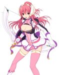  1girl :o boots bow bow_(weapon) breasts brown_eyes cleavage cleavage_cutout clothing_cutout dress en_ciel_rena en_ciel_rena_(sin) game_cg gloves hair_between_eyes hair_ornament headgear high_ponytail holding holding_weapon kourin_tenshi_en_ciel_rena large_breasts large_variant_set legs_apart long_hair long_sleeves looking_at_viewer non-web_source official_art open_mouth orange_eyes pink_hair pink_thighhighs ponytail puffy_sleeves red_hair saitou_natsuki short_dress skirt solo suhamaya thighhighs tomoe_rena transparent_background turtleneck variant_set weapon white_gloves zettai_ryouiki 