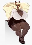 anthro bangs big_breasts big_butt bimbo_anthro blonde_hair bottomwear breasts butt canid choker cleavage clothed clothing dark_body dusk_lycanroc female footwear generation_7_pokemon hair hi_res high_heels huge_breasts huge_hair huge_thighs hypnotic_eyes jewelry kaipo_(sparkwelkin) lips looking_at_viewer lycanroc makeup mammal necklace nintendo office_clothing office_lady petroverr pokemon pokemon_(species) shoes skirt solo thick_lips thick_thighs